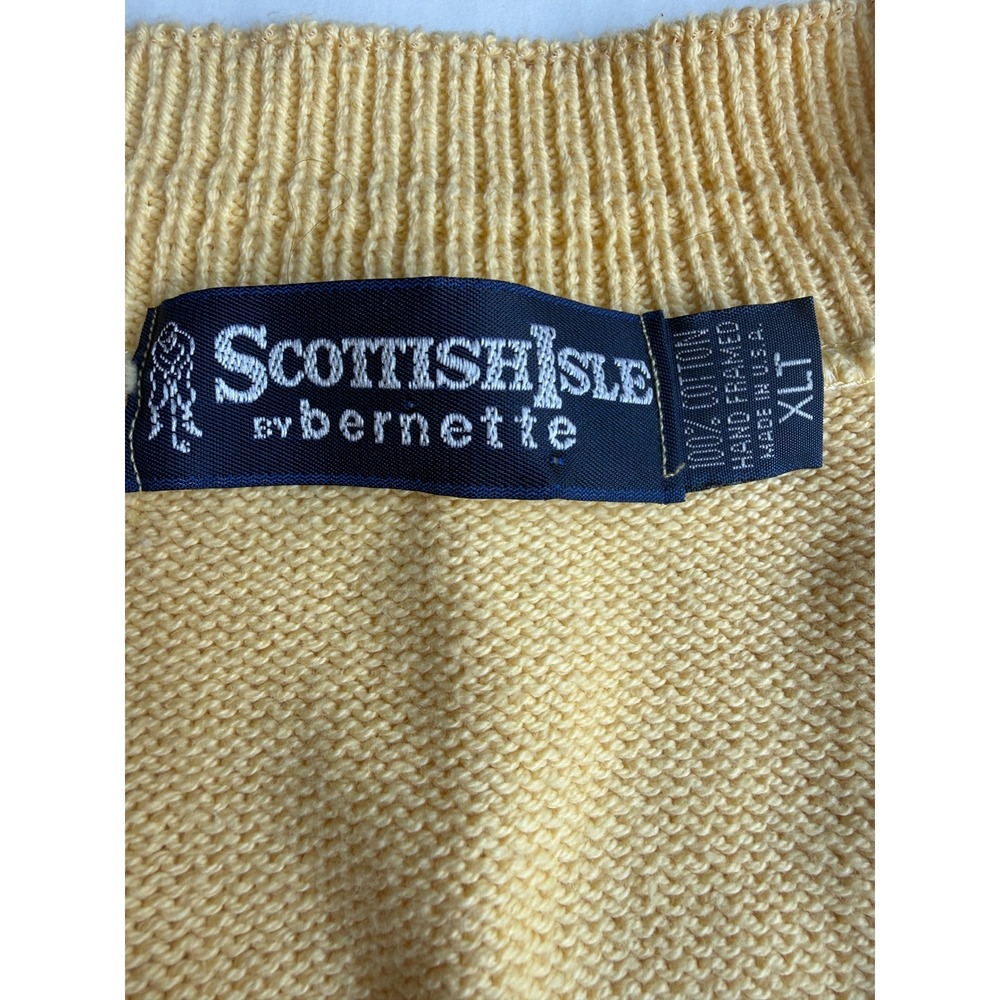Vintage Scottish Isle by Bernette Yellow V-Neck Golf Sweater Embroidered XLT - Picture 2 of 7